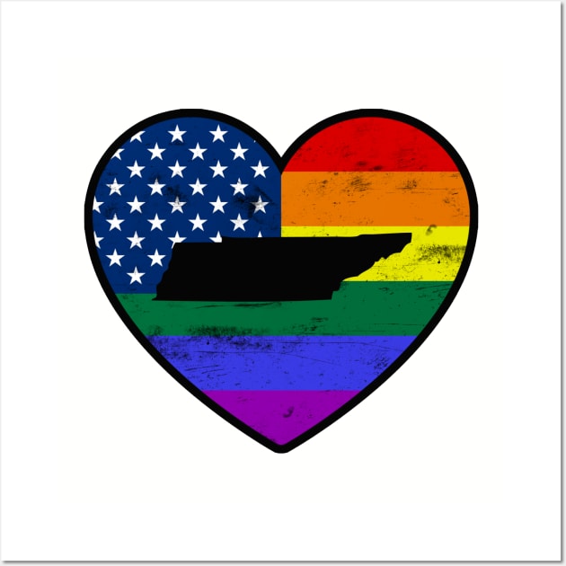 Tennessee United States Gay Pride Flag Heart Wall Art by TextTees